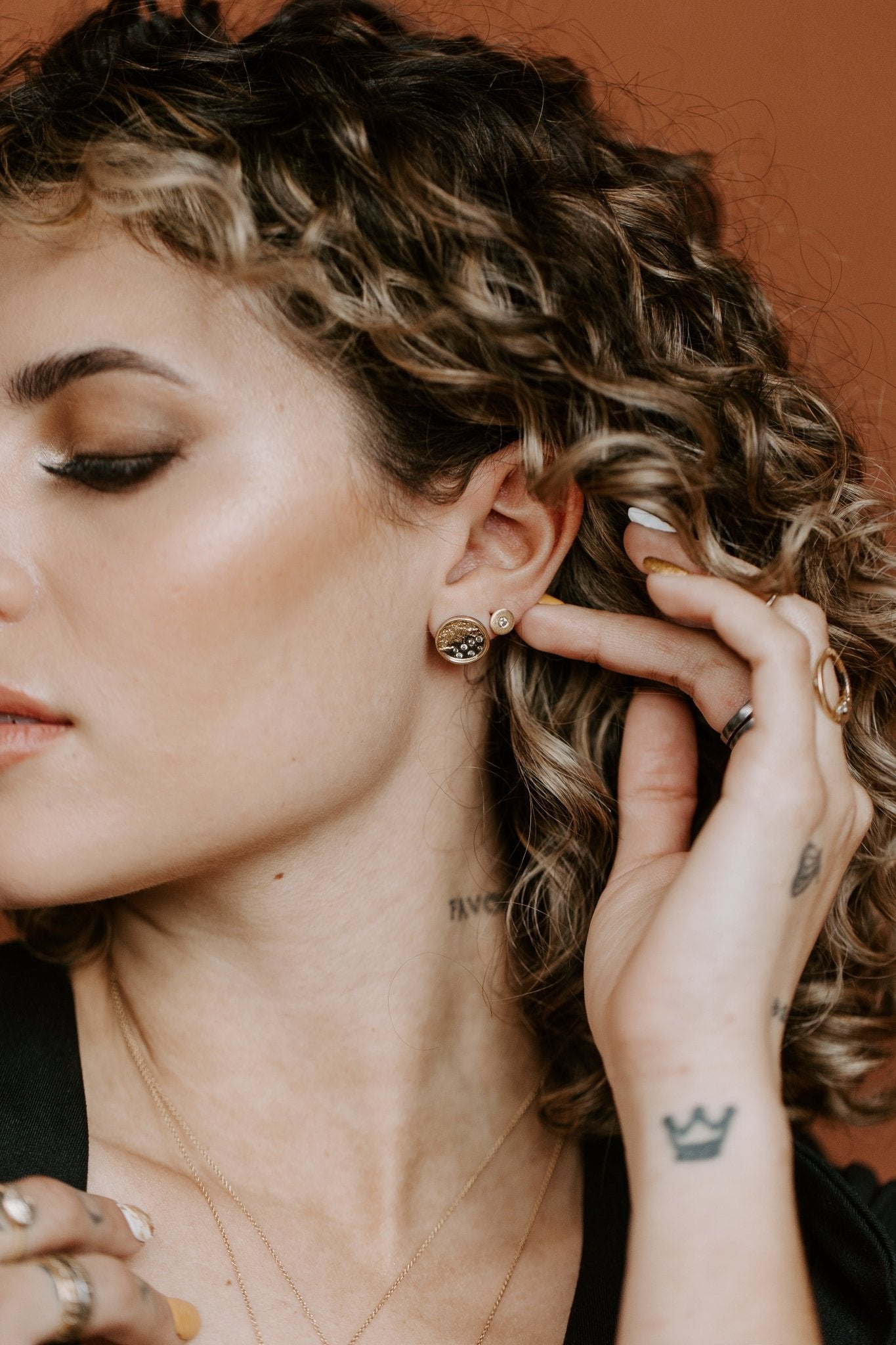 Pebble Stud Earrings - 18k Gold, Oxidized Silver + Reclaimed Diamonds - KMJ Kate Maller Jewelry Jewelry - Earrings