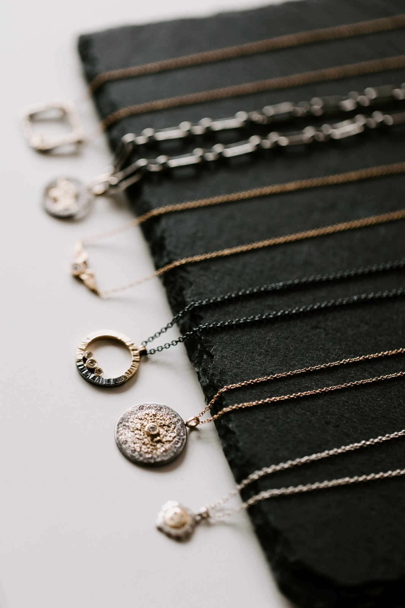 Mini Turning Aspen Necklace (redesigned) - 18k Gold, Oxidized Silver + Reclaimed Diamonds - KMJ Kate Maller Jewelry Jewelry - Necklaces