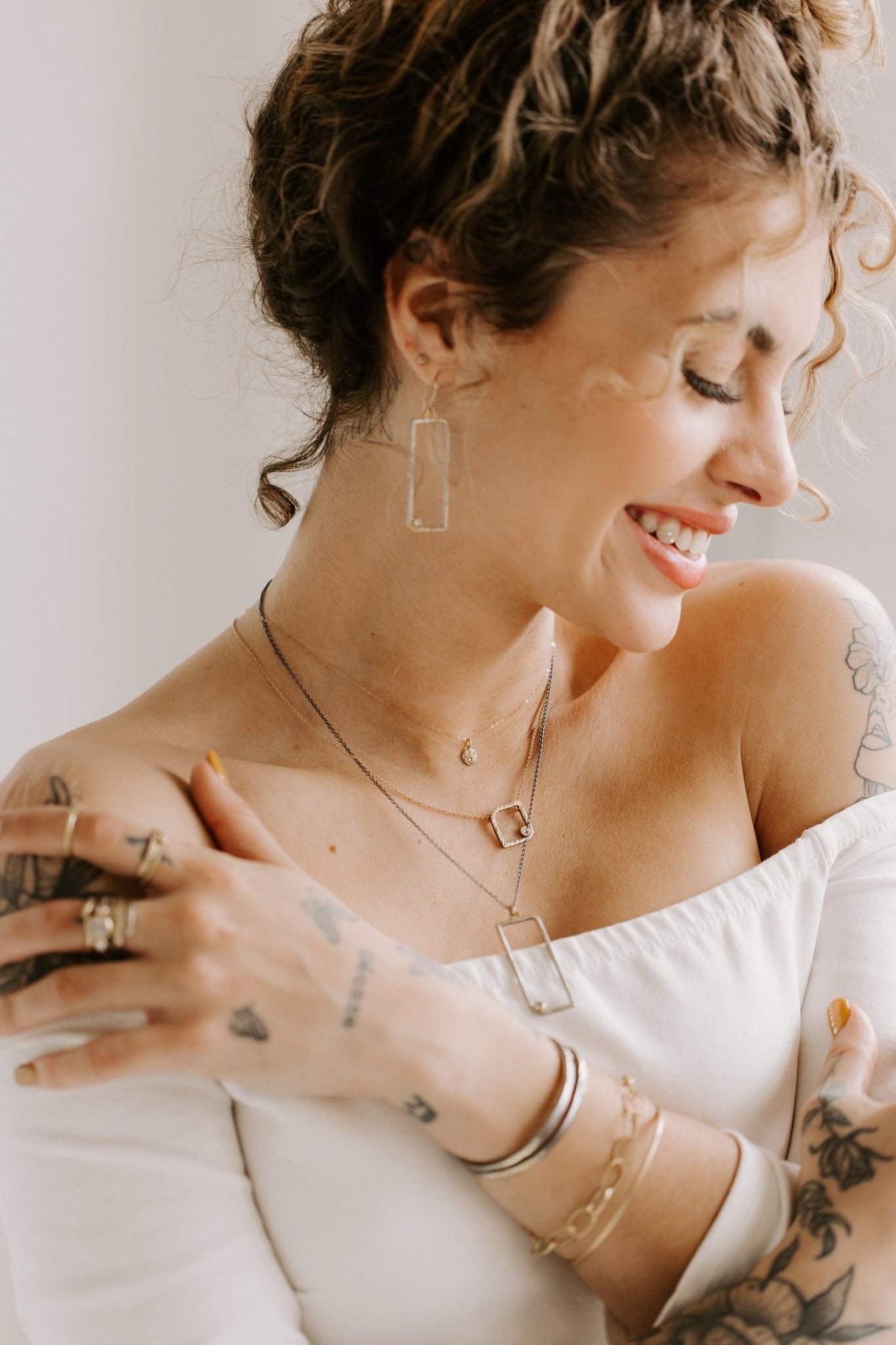 Mini Slice Square Necklace on 14k Gold Chain - 22k/18k/14k Gold, Oxidized Silver + VS White Diamonds - KMJ Kate Maller Jewelry Jewelry - Necklaces