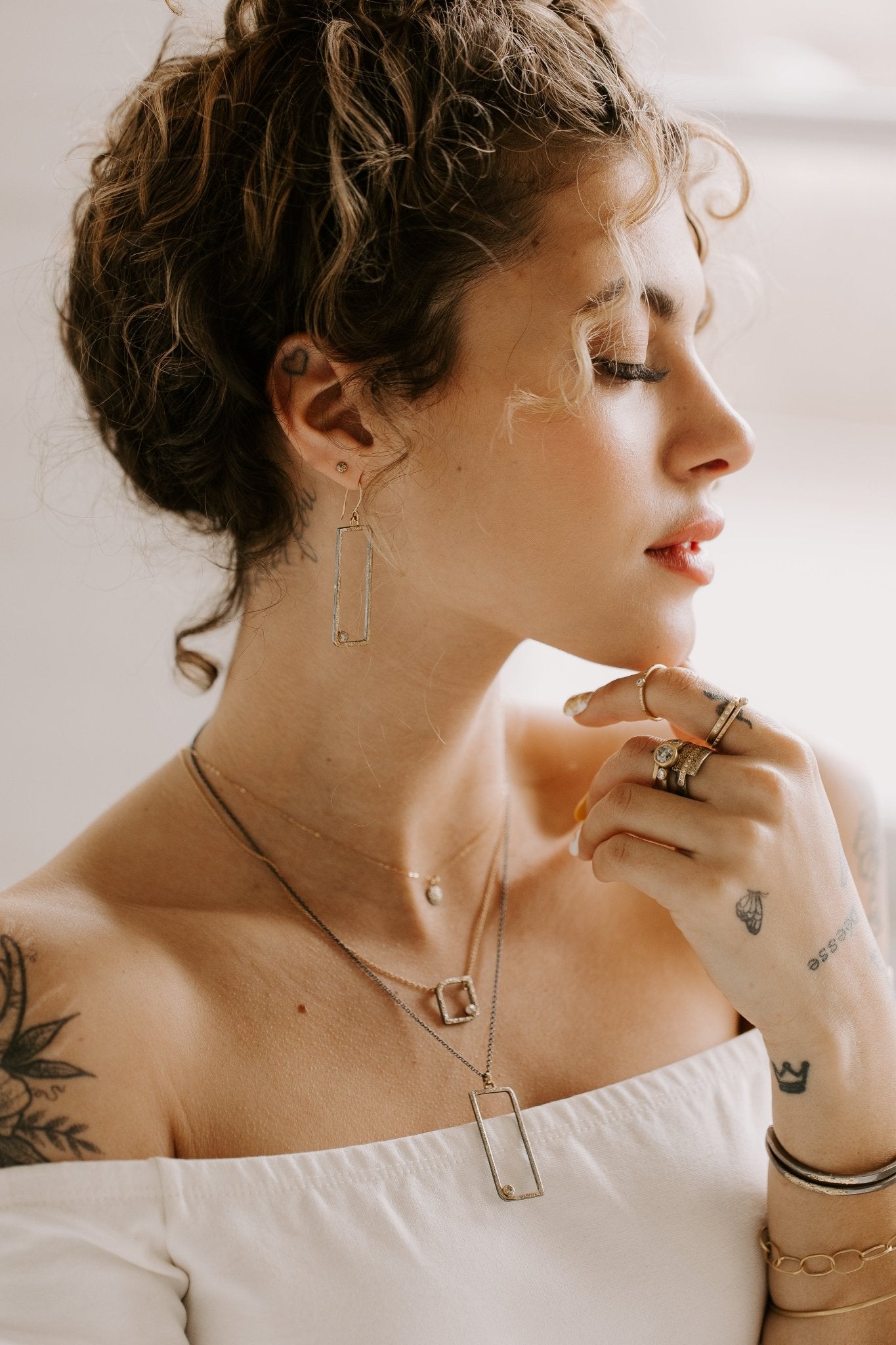 Floating Square Hoop Necklace - 22k/18k Gold, Oxidized Silver + a Reclaimed Diamond - KMJ Kate Maller Jewelry Jewelry - Necklaces