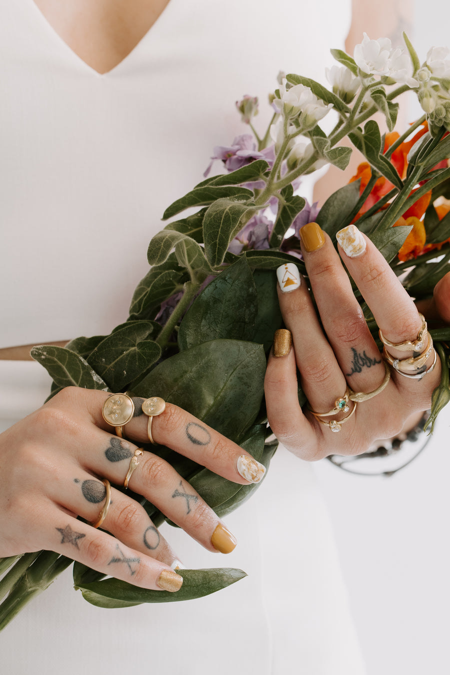 Gold Moonface Stacking Ring - 18k Gold + Diamonds