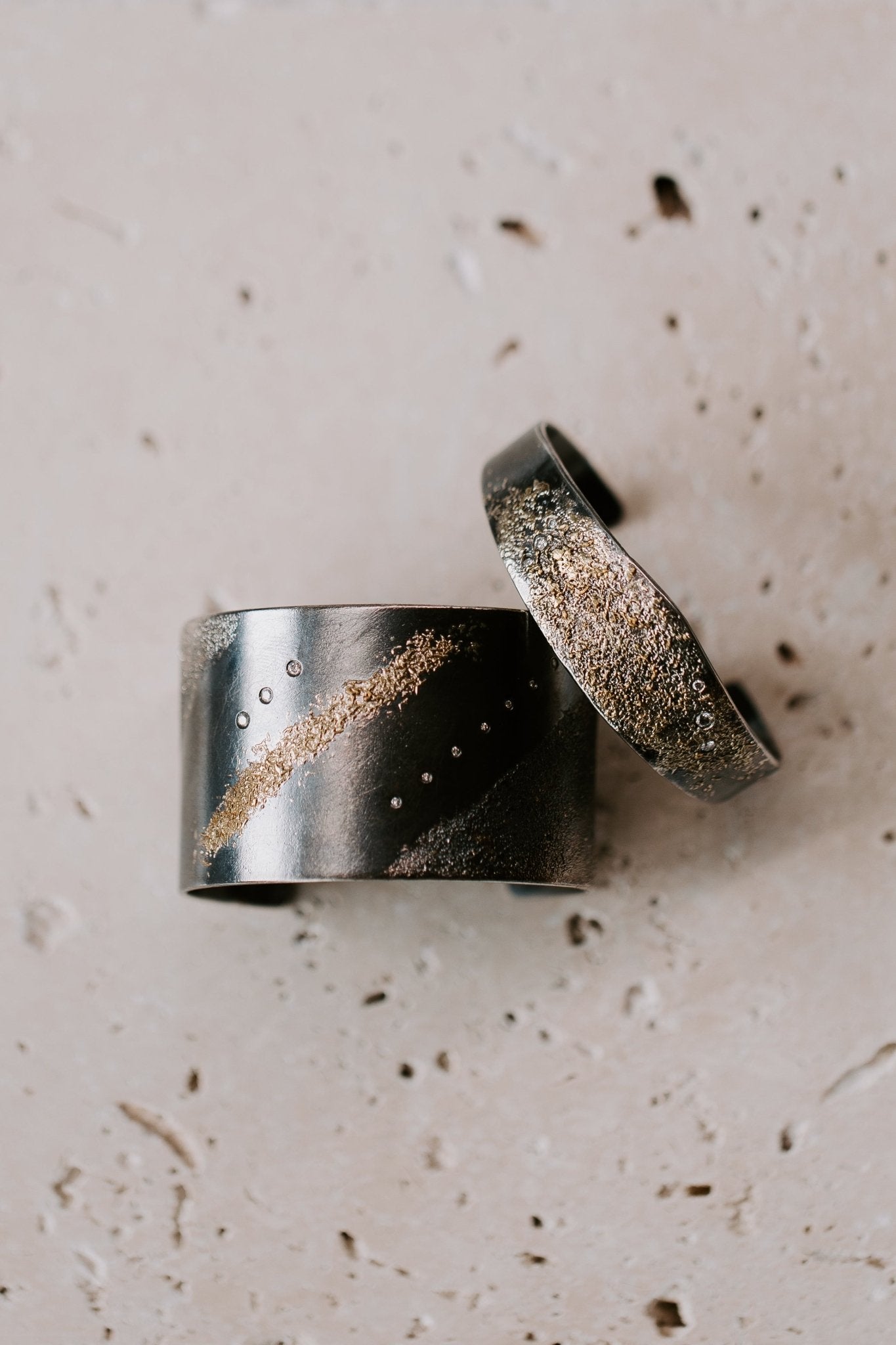 Asymmetrical Cuff - 22k Gold, Oxidized Silver + Reclaimed Diamonds - KMJ Kate Maller Jewelry Jewelry - Bracelets