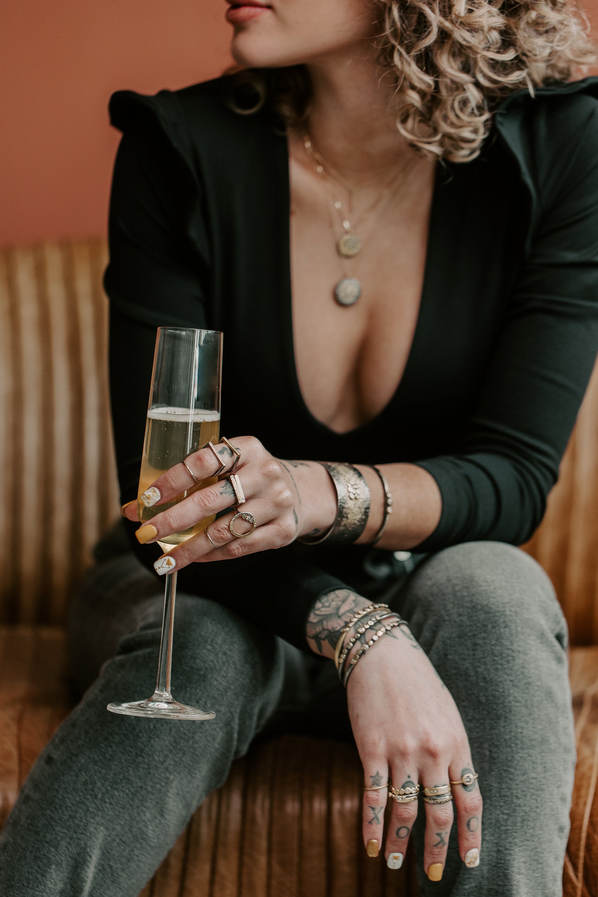 In Bloom Stacking Skinny Cuff - 22k Gold Dust, 18k Gold, Oxidized Silver + Reclaimed Diamonds