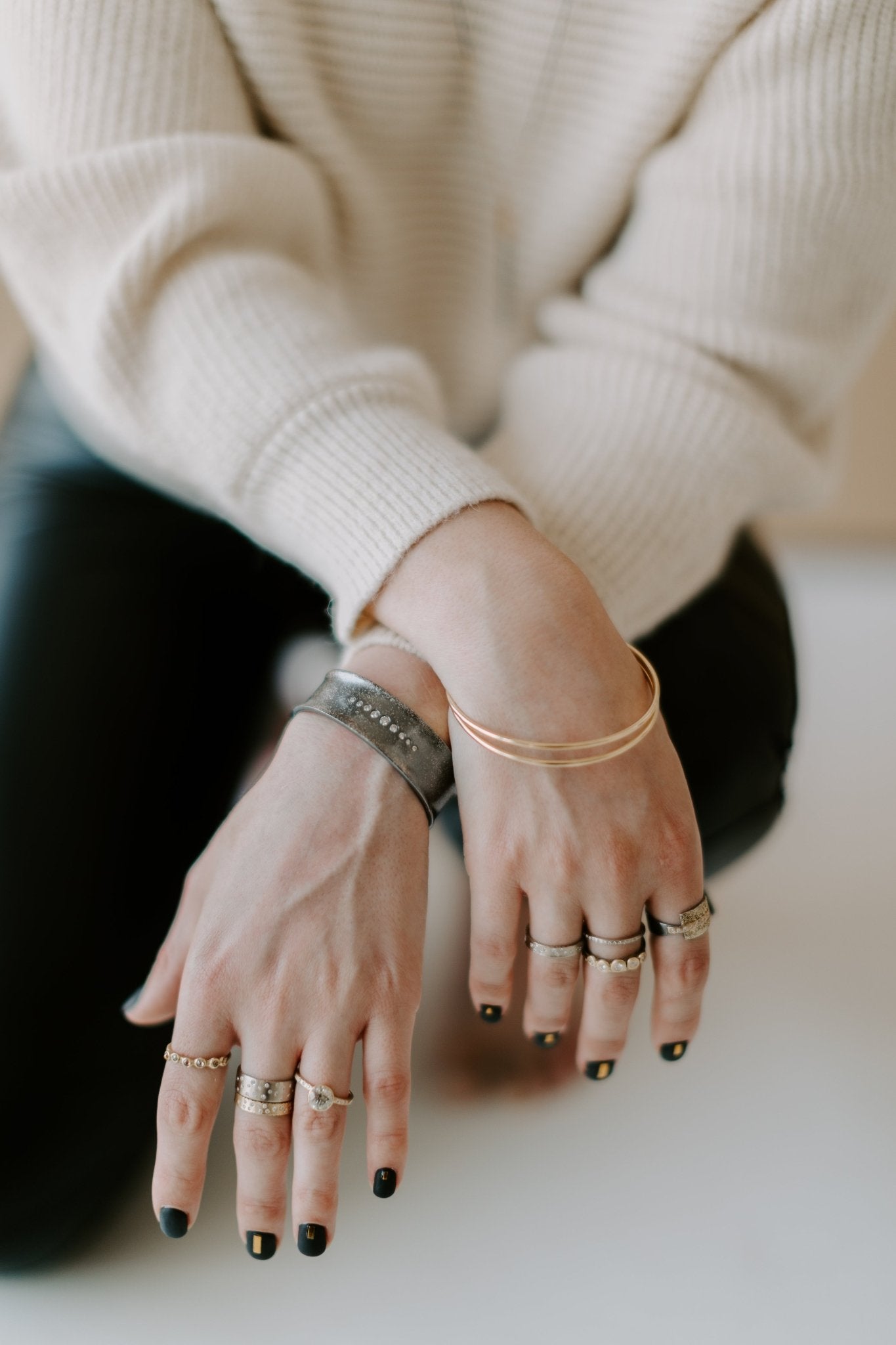 In Bloom Stacking Ring - 18k Blooms - 18k Gold, Oxidized Silver + Reclaimed Diamonds - KMJ Kate Maller Jewelry Jewelry - Rings