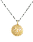 Petite Double Gold Moon Surface Pendant - 18ky Gold, Oxidized Silver + Reclaimed VS White Diamonds