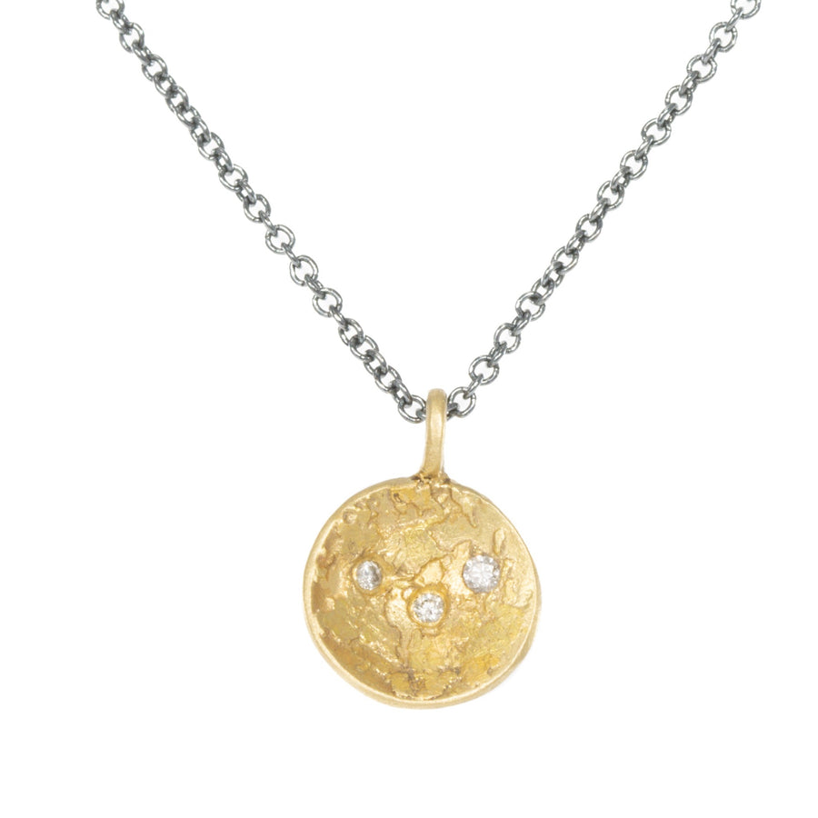 Petite Double Gold Moon Surface Pendant - 18ky, Oxidized Silver + Reclaimed Diamonds