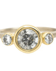 Legacy Diamond Ring - Salt + Pepper Brilliant Cut Diamond set in an 18ky Gold Extra Heavy Bezel with VS Side Diamonds on a 14kpw Gold Band