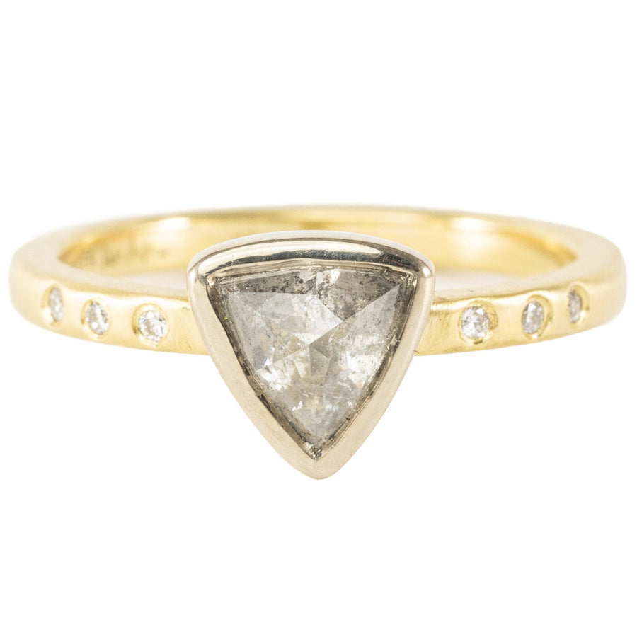 OOAK Trillion Cut Grey Diamond Ring + VS Accents - 18k Gold + Diamonds