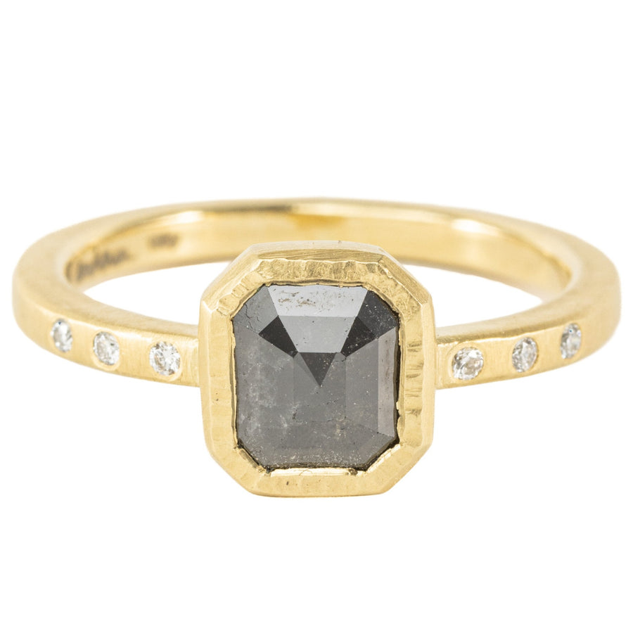 OOAK Emerald Cut Black Diamond Ring - 18ky Gold + Diamonds 6.5