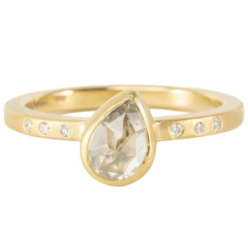 OOAK Pear Shaped Moonfire Diamond Ring + VS Accents - 18k Gold + Diamonds