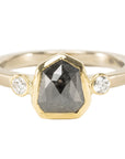 OOAK Shield Shaped Rose Cut Black Diamond Ring + VS Accents - 18k Palladium White Gold + 18k Gold + Diamonds  6.5