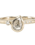 OOAK Pear Shaped White Diamond Ring + VS Accents - 14kpw Gold + Diamonds