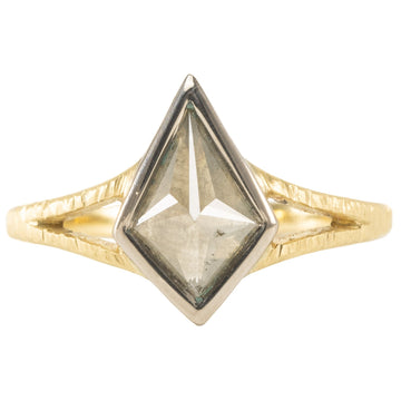 OOAK Kite Shaped Grey Diamond Ring + Split Shank - 18k Gold + 18k Palladium White Gold + Diamonds