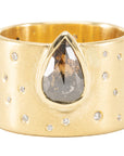 OOAK Pear Shaped Rose Cut Black Diamond Ring + Scattered VS Diamonds - 18k Gold + Diamonds