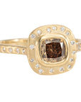 OOAK Champagne Cushion Cut Diamond Halo Ring  + VS Accents - 18k Gold + Diamonds 6