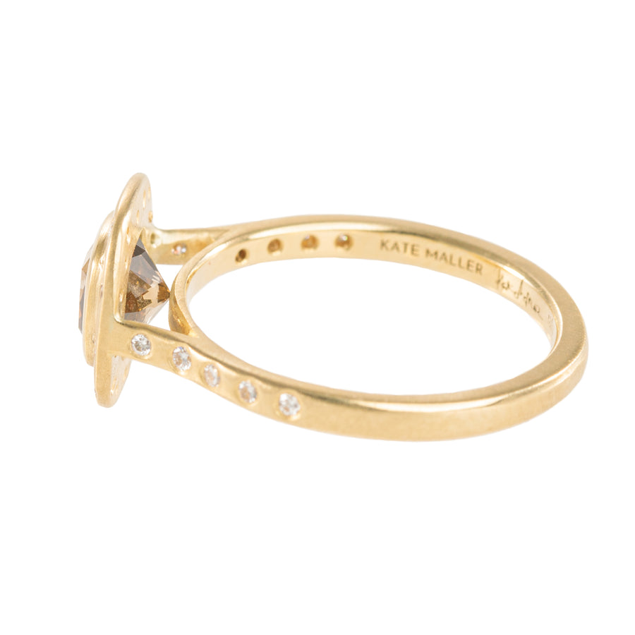 OOAK Champagne Cushion Cut Diamond Halo Ring  + VS Accents - 18k Gold + Diamonds 6.5