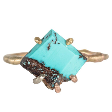 Zambian Turquoise Small Stone Ring - 14k Gold + Turquoise