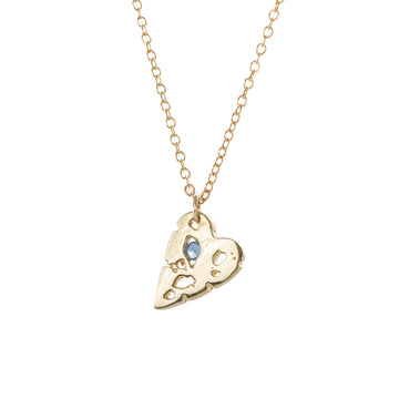 Mini Shadow Heart Necklace - 14k Gold + Blue Sapphire