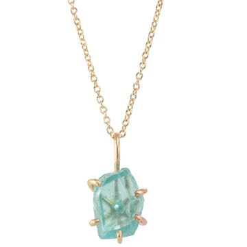 Apatite Small Stone Pendant with 14k Gold Cable Chain - 14k Gold + Apatite