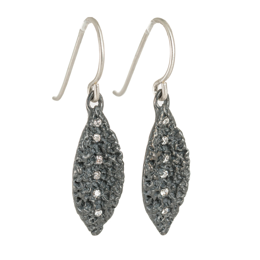 Lava Leaf Earrings - Silver + Diamonds