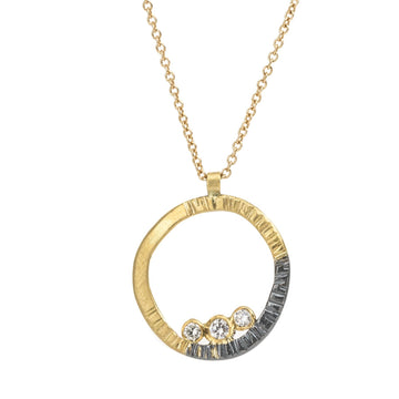 Mini Turning Aspen Necklace (redesigned) - 18k Gold, Oxidized Silver + Reclaimed Diamonds