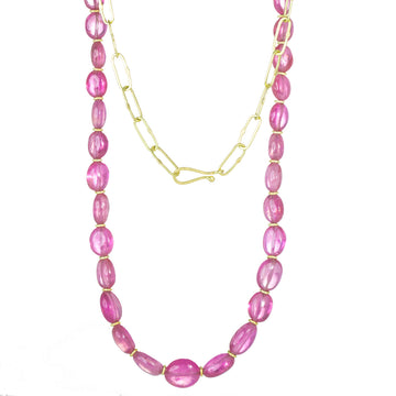 Pink Sapphire Beads Cabochon Cut Link Necklace - 18k