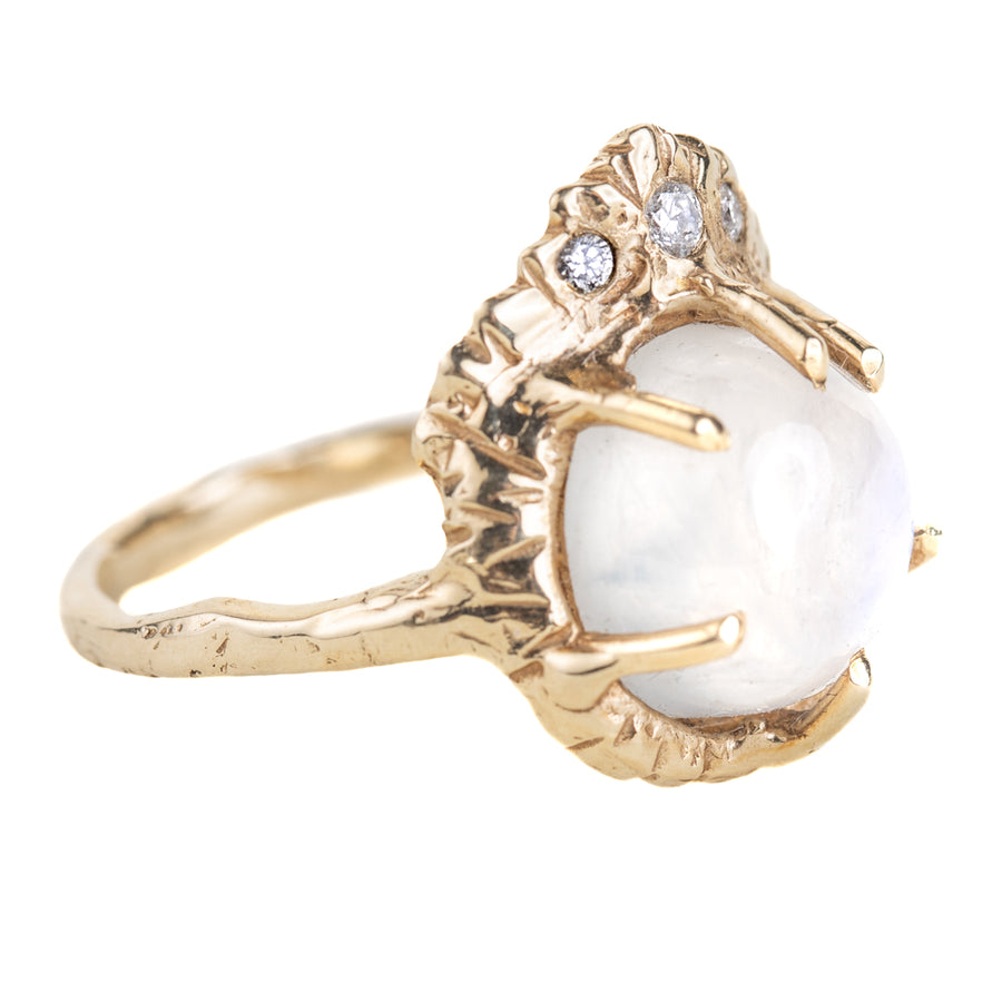 OOAK Witness Ring - Moonstone, Diamonds + 14k Gold