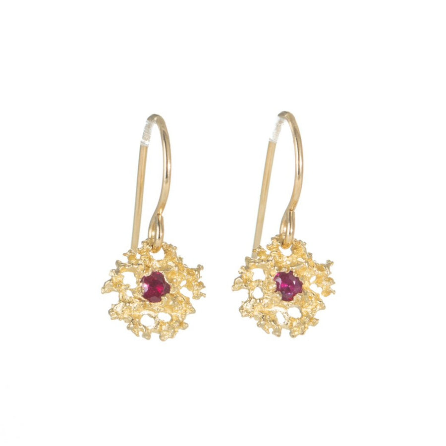 Star Earrings - 14ky Gold + Ruby