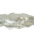 Thin Ruffled Leaf Ring in Silver + Diamonds