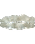 Thin Ruffled Leaf Ring in Silver + Diamonds