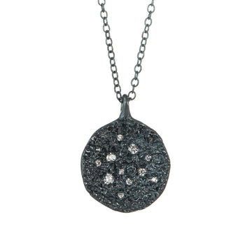Small Lava Scatter Necklace - Oxidized Silver + Diamonds