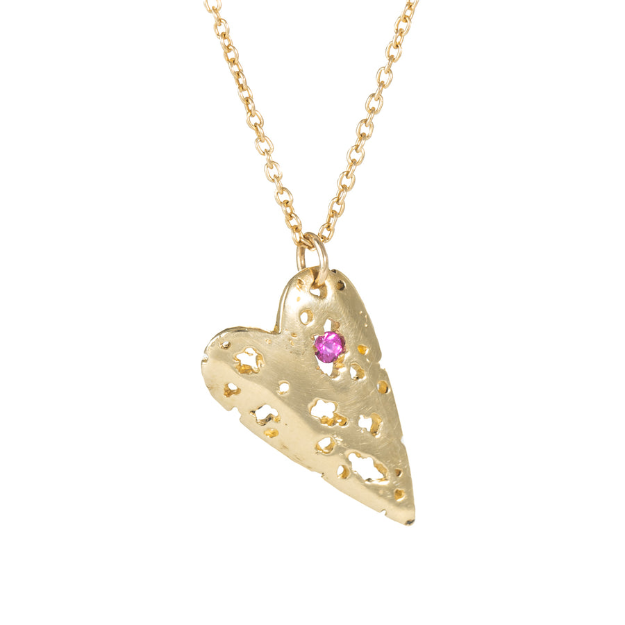 Shadow Heart Necklace - 14ky Gold + Ruby