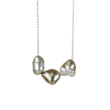 Triple Tahitian Keshi Pearl Necklace - 14k Gold