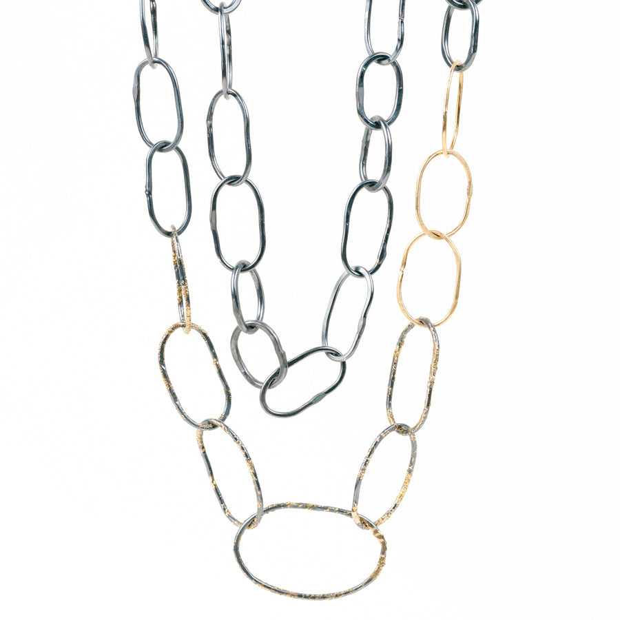 Organic Chain Link Necklace - 18k Gold Fused with Oxidized Silver