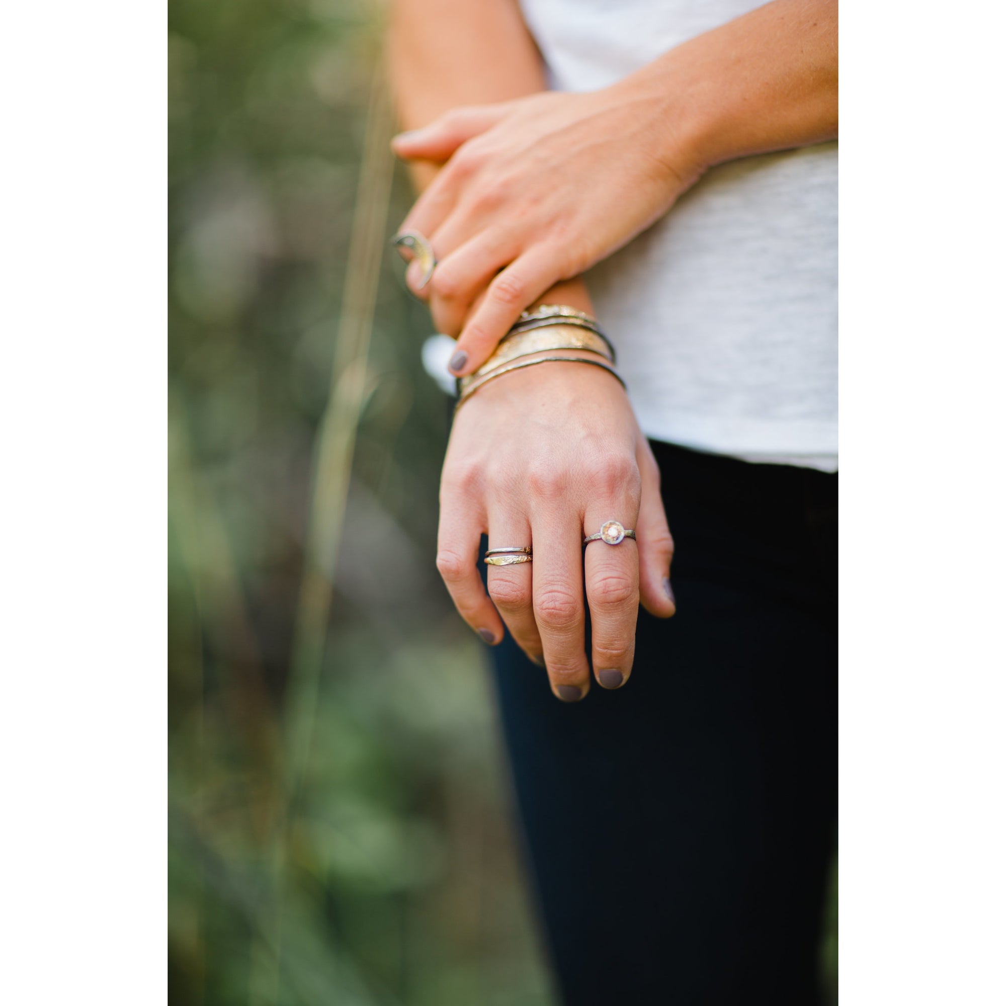 Black Moon Stackers in Skinny Width - 18ky Gold + Oxidized Silver