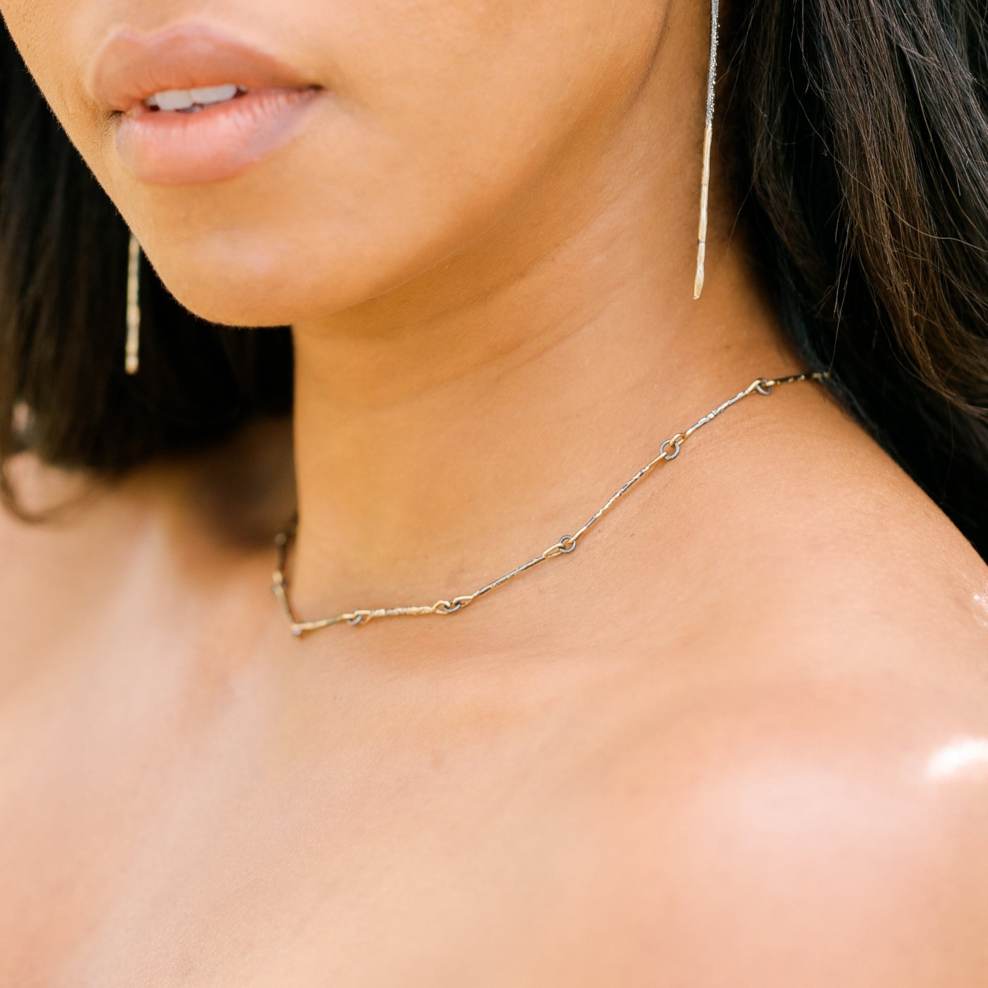 Dusted Bar + Link Necklace - 22k/14k Gold + Oxidized Silver - KMJ Kate Maller Jewelry Jewelry - Necklaces
