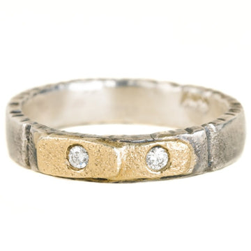 Double Tab Band - 18ky Gold, Silver + Reclaimed Diamonds
