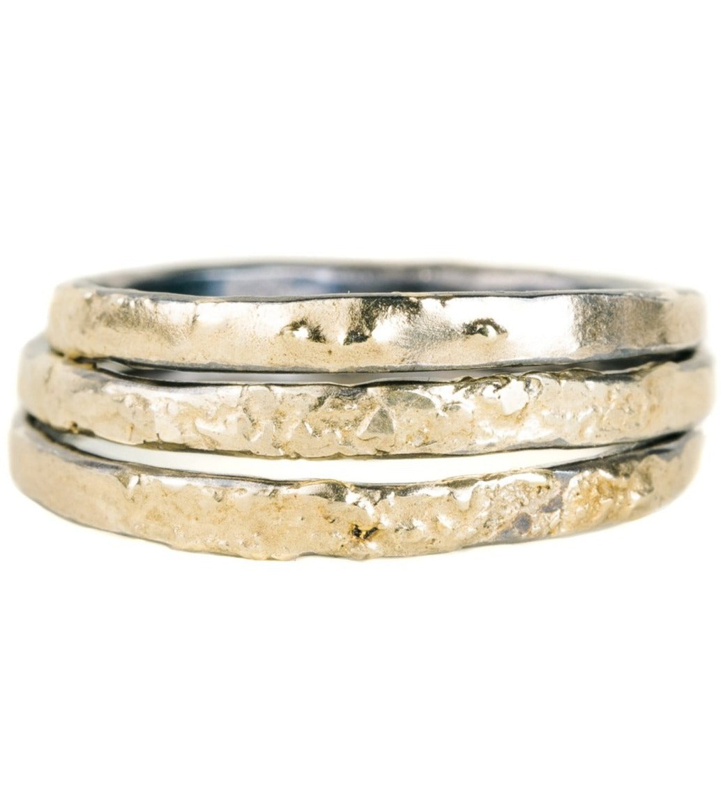Black Moon Stackers in Skinny Width - 18ky Gold + Oxidized Silver