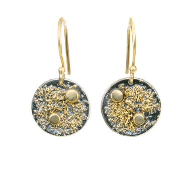 Mini Disc Earrings - 18k Gold Fused with Oxidized Silver
