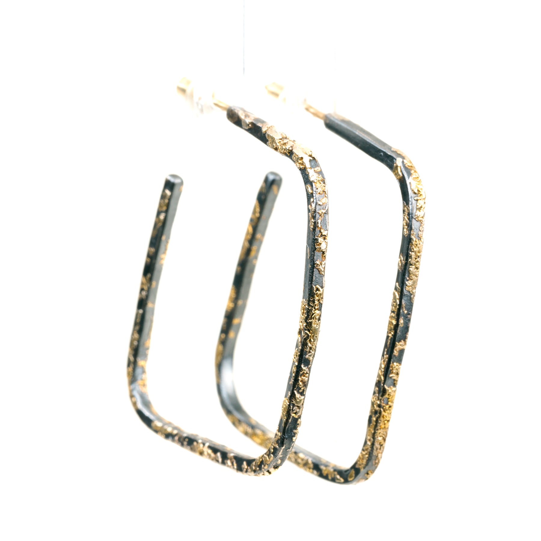 Slice Square Hoops - 22k/18k Gold + Oxidized Silver