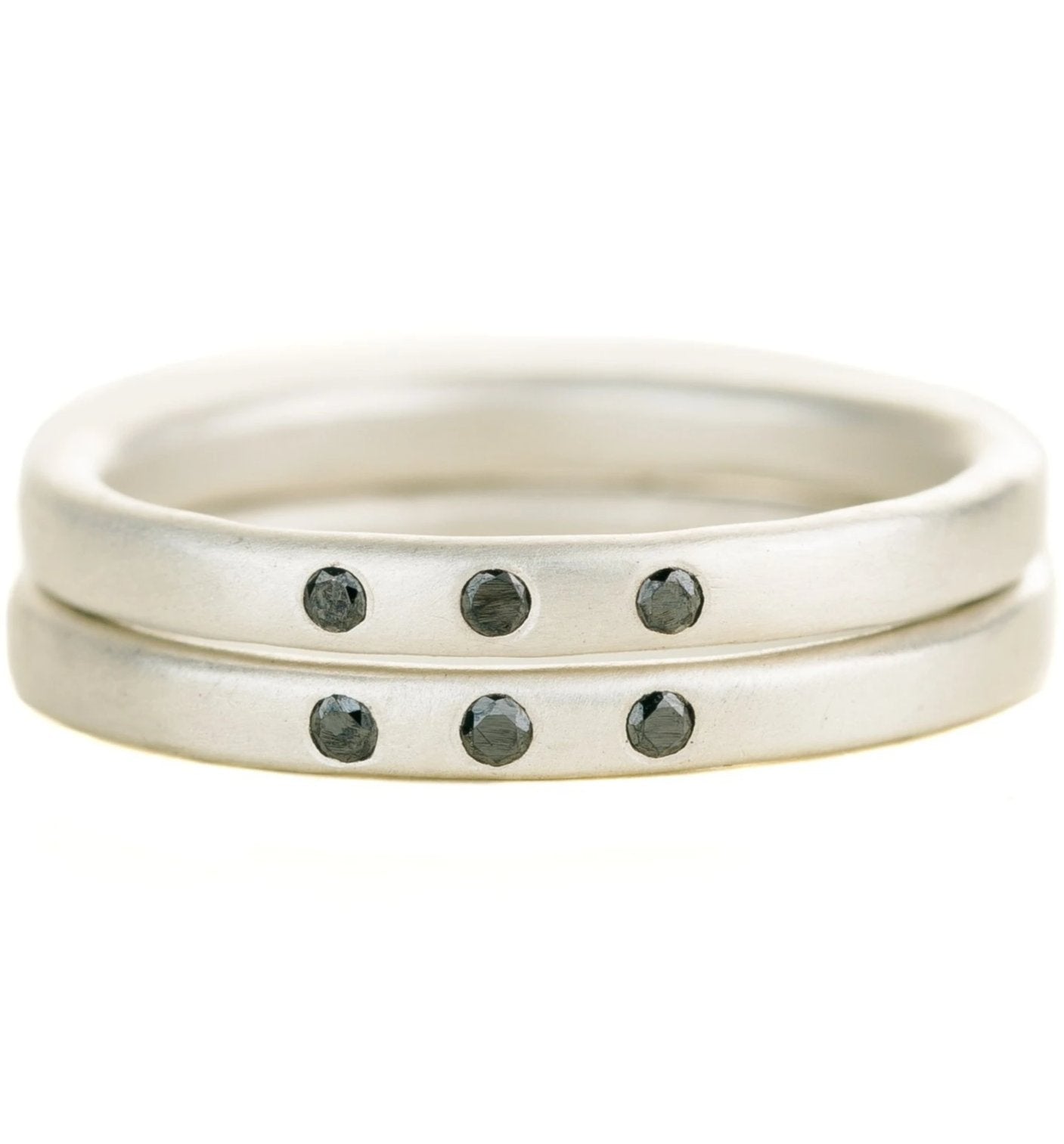 The Jane Stack Rings - Matte Silver + Black Diamonds