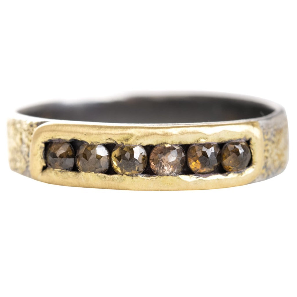 Champagne Black + Gold Channel Ring - 18k Gold, Oxidized Silver +