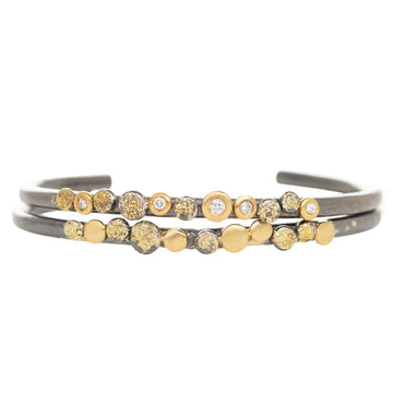 In Bloom Stacking Skinny Cuff - 22k Gold Dust, 18k Gold, Oxidized Silver + Reclaimed Diamonds
