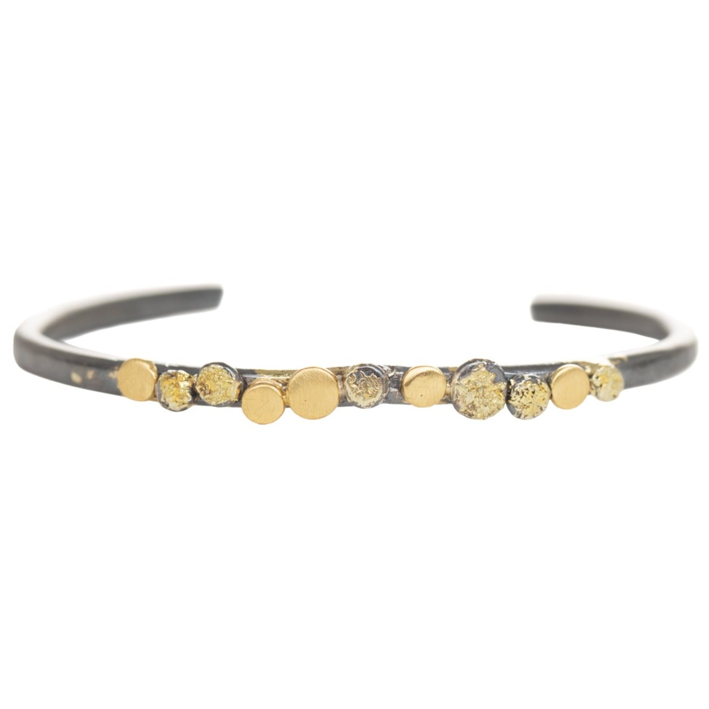 In Bloom Stacking Skinny Cuff - 22k Gold Dust, 18k Gold, Oxidized Silver + Reclaimed Diamonds