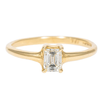 Emerald Cut Diamond Ring High Polish - 18k Gold + Diamond