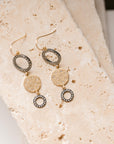 Black + Gold Triple Drop Scattered Diamond Earrings - 18ky Gold, Oxidized Silver + VS Diamonds
