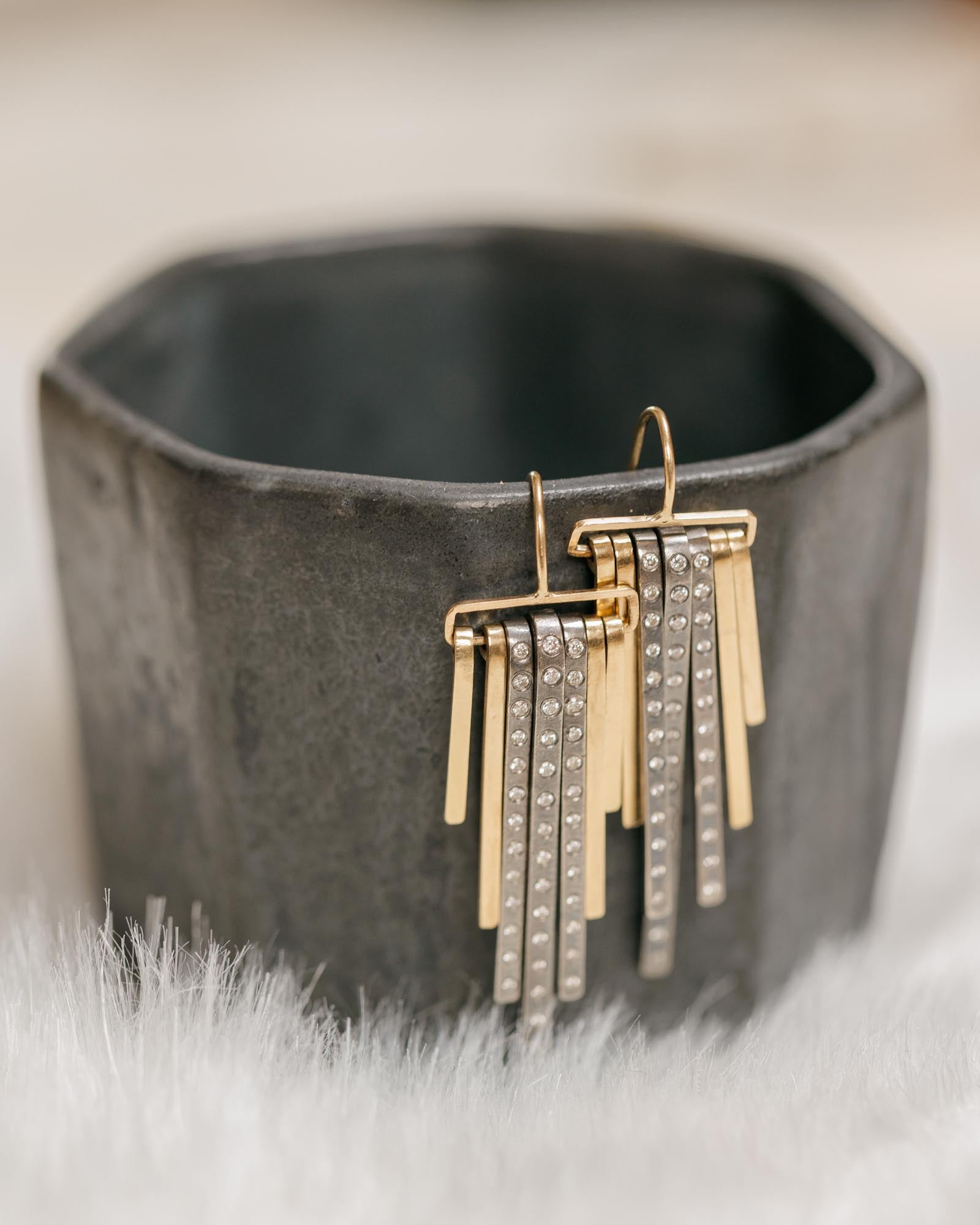 Decidedly Deco Diamond Earrings - 18k Gold, Oxidized Silver + VS Diamonds - KMJ Kate Maller Jewelry Jewelry - Earrings