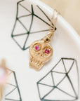 Charmed Skull Hot Pink Sapphire Necklace - 14k Gold