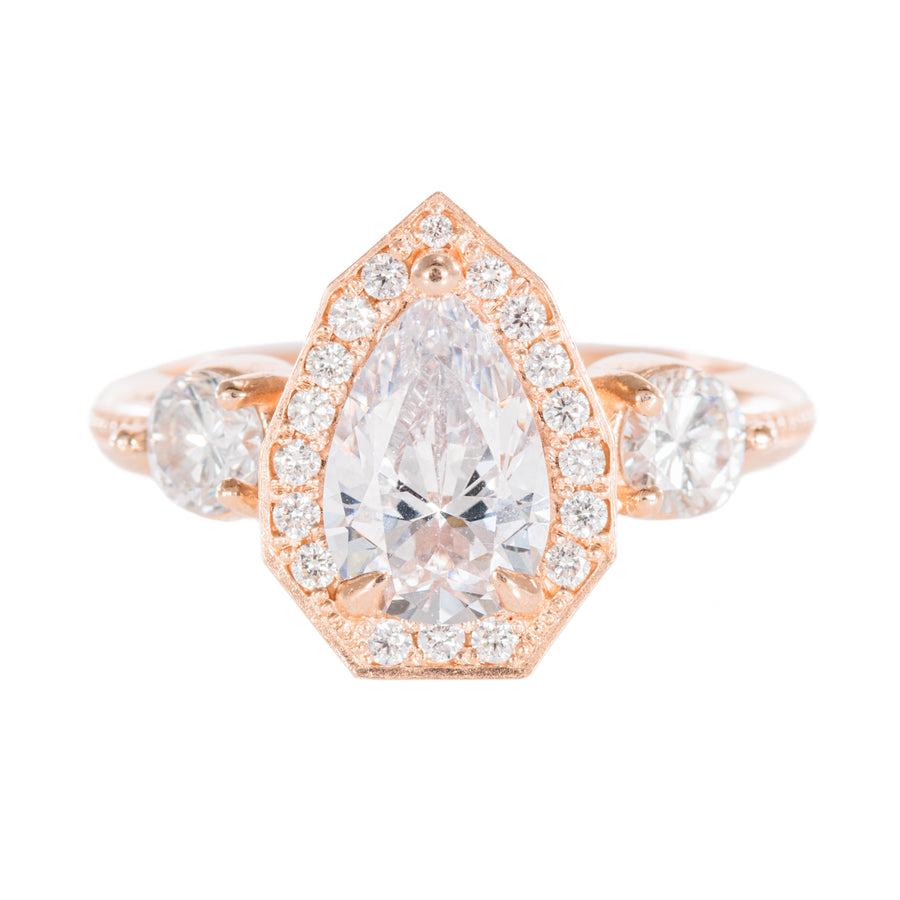 Stella Pear Ring Mounting - 14k Rose Gold + Diamonds