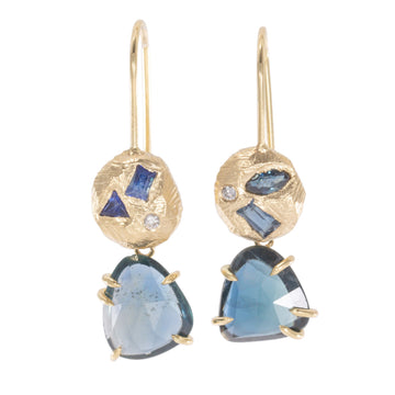 Geometric Diamond + Sapphire Drop Earrings - 18ky
